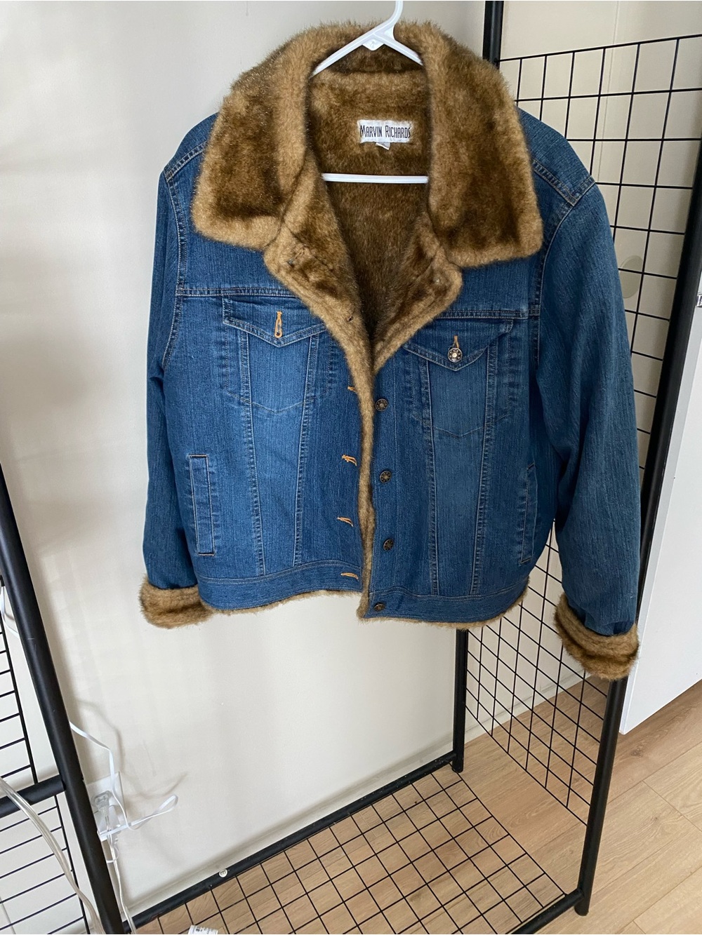 Marvin Richards Blue Denim Jacket with Brown Faux Fur Trim and Lining